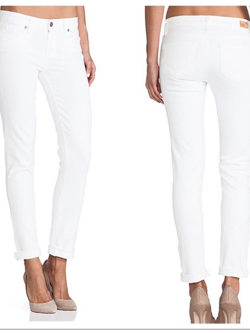 PAIGE Women’s White Skyline Skinny Crop Jeans with Raw Hem Size 25 - Cotton